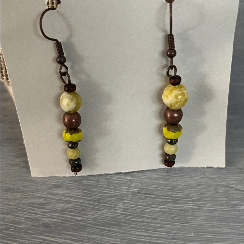 Green and Brown Beaded Dangle Earrings. Lovely Dangle Earrings